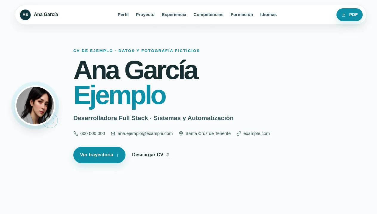 CV de ejemplo en estilo sobrio